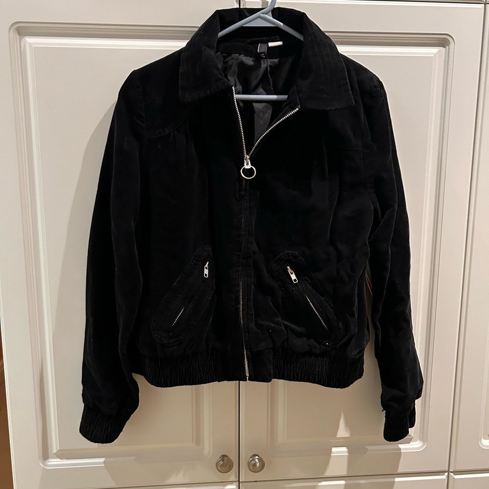 H&M Divided Black Corduroy Bomber Jacket Size 10US